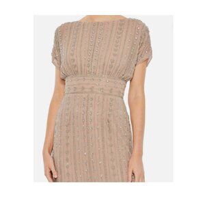 Mac Duggal (348) Bead Embellished Cap Sleeve Column Midi Dress Mocha Size 2 $498